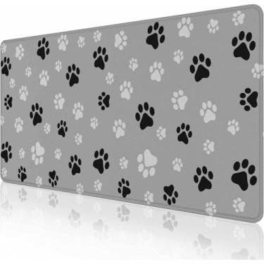 Imagem de Tapete de mouse grande estendido com pata de cachorro, grande, mouse pad para jogos, 90 x 40 cm de comprimento, mouse pad com base antiderrapante e borda costurada para jogos e escritório