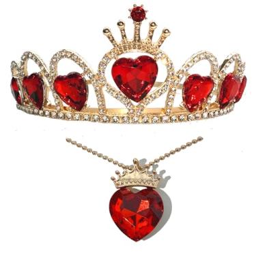 Imagem de ZHENNAN Descendants 4 Crown Red Crown with Hearts Necklace Descendants 4 Rise of Red Costume Jewelry Set Evie costume for Adults Halloween Costume