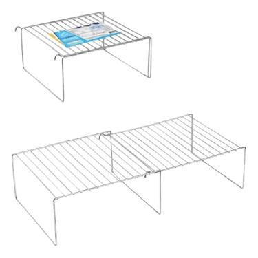 Imagem de Prateleira Extensível Organizador Multiuso Aramado para Armário de Cozinha, Despensa | Aumente Espaço, Organize Louças, Temperos e Utensílios com Praticidade 57cm x 26,5cm Cromado