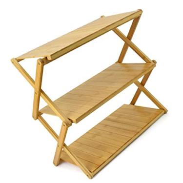 Imagem de Prateleira Dobrável de Madeira - Design de Várias Camadas Economia Espaço Com Poderoso Rolamento Carga, Rack Armazenamento Portátil para Aventuras Ao Ar Livre (3 camadas)