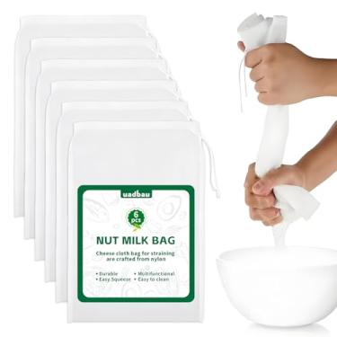 Imagem de uadbau 6 peças saco de leite de nozes 30 x 20 cm coador de iogurte 200 malha saco de pano de queijo para coar filtro de malha fina reutilizável para filtrar suco de iogurte, café, tofu, chá, queijo