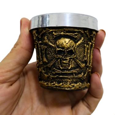 Imagem de Copo Shot Dose para Aperitivos Caveira Dangerous Decoração Rock Bar Gótico Festa Halloween Resina e alumínio polido 40 ml