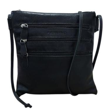 Imagem de Bolsa Feminina Transversal Tiracolo em Couro Legítimo Prática Espaçosa Dia a Dia Passeio Preto