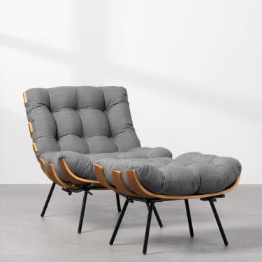 Imagem de Poltrona Costela Slim com Puff - Trellis Grafite