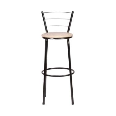 Imagem de Banqueta Alta 3 Ferrinhos Aço Tubular com Pintura Preta Assento em Corino Versátil para Cozinha Bar ou Decoração Moderna (AREIA)
