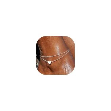 Imagem de ChainsPro Tornozeleira feminina de prata esterlina S925 ajustável, miçanga/coração/lua/algemas, joia de verão, aço inoxidável/banhado a ouro (caixa de presente), One Size, Metal, feminina