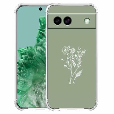 Imagem de malegaon Flor verde sálvia estética minimalista arte padrão botânico, capa protetora de TPU macio para Google Pixel 8a