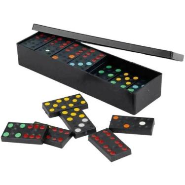 Imagem de Jogo Dominó Preto Clássico Plástico Pontos Coloridos Estojo - QG DOS P