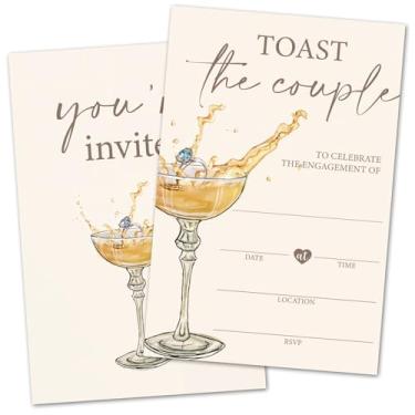 Imagem de oayGnay Convites de festa de noivado - Brinde ao casal, convite de casamento champanhe para recém-casados Sr. e Sra. Suprimentos para lembrancinhas de festa de noivado, 25 convites com envelopes -01