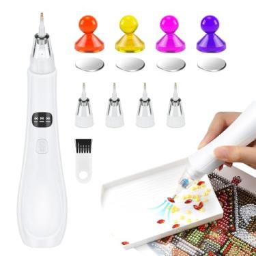 Imagem de NEWFATE Caneta elétrica de pintura artística de diamante, caneta sem fio com bomba de vácuo, 4 pontas intercambiáveis, 3 modos de sucção ajustáveis, incrustação AB Diamon d sem cera, use livremente