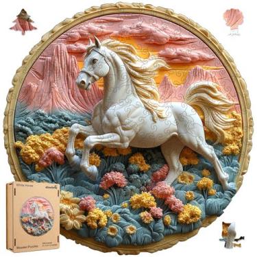 Imagem de Quebra-cabeça de madeira Quienisray Galoping White Horse de 500 peças 