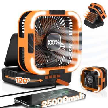 Imagem de Maraiss Ventilador solar de 25000 mAh, ventilador de acampamento solar recarregável de oscilação de 120° com lanterna de LED, 6 velocidades ajustáveis, ventiladores portáteis alimentados por bateria