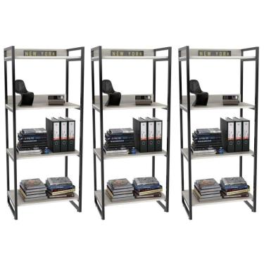 Imagem de Kit 3 Estante Livreiro Prisma Estilo Industrial 60cm 4 Prateleiras C08 Snow - Mpozenato