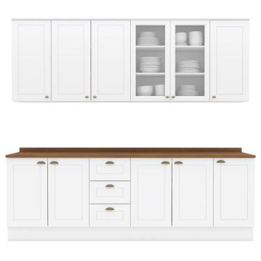 Imagem de Cozinha Modulada 9 Pecas 240cm Ce856 Americana Henn Branco Nature