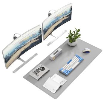 Imagem de DAWNTREES Protetor de mesa de couro, antiderrapante, grande tapete de mouse e teclado, à prova d'água para escritório e casa (cinza claro, 100 x 40 cm)