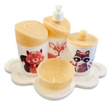 Imagem de Kit Higiene Bebê Floresta Encantada II Menina c/bandeja em MDF - Dóia 