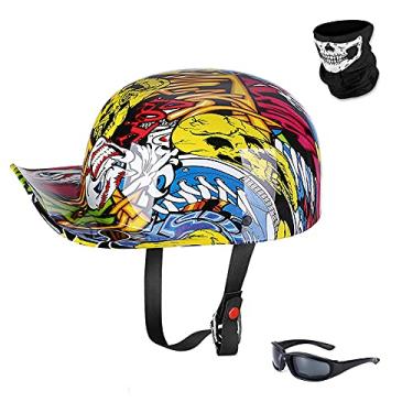 Imagem de Woljay Capacete De Motocicleta Vintage Aberto, Boné Beisebol Retrô, Meio Capacete, Masculino E Feminino, Para Cruiser, Scooter Rua, Ciclomotor, Jato Com Máscara, Óculos - Certificado Dot (Xx-Grande,