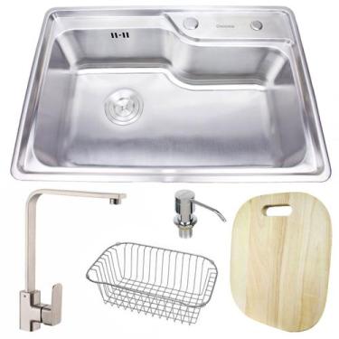 Imagem de Cuba em Aço Inox 304 - 66x45cm + Torneira quente e frio Guimmis, Kit