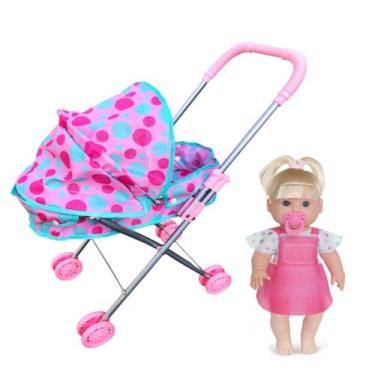 Imagem de Kit Boneca Loira Danadinha Infantil Chupeta Carrinho Passeio - DM Toys
