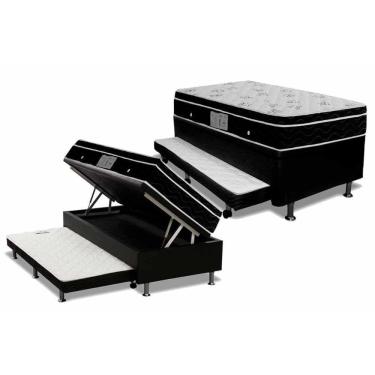Imagem de Cama Box Baú C/Auxiliar Solteiro: Colchão Molas Ortobom Nanolastic Physical + Base Black(88X188)