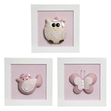 Imagem de Trio De Quadros Jardim Quarto Bebê Infantil Menina - Potinho de mel