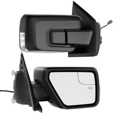 Imagem de WHALEMOTOR Espelho de reboque aquecido elétrico compatível com Ford F-150 F150 2021–2024, retrovisor de porta dobrável manual com seta de LED e sensor de temperatura ambiente, espelhos laterais do