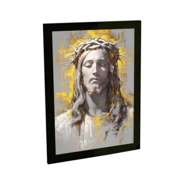 Imagem de Quadro Decorativo Religioso Jesus Cristo Ilustração Branco Ouro Decoração Poster Quarto Sala