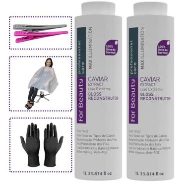 Imagem de 2 Escova Progressiva Reconstrutor Extrato Caviar 1L + Brinde - For Bea