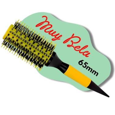 Imagem de Escova de Cabelo Profissional Redonda Cerdas Javali e Nylon (Amarelo, 65mm)