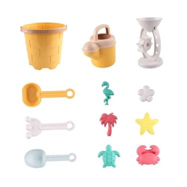 Imagem de YIJU Brinquedos de praia para crianças, brinquedo para escavar areia, piscina e balde de praia para crianças de 3 a 10 anos, brinquedo para banho em idade, Amarelo