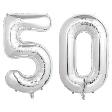 Imagem de SINBEE Balões Prateados De 40 Polegadas Com 50 Números, Gigantes Hélio Folha Mylar E Números Para Aniversário, Digitais 50º Suprimentos Decoração Festa Aniversário