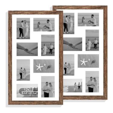 Imagem de Hongkee Conjunto de 2 porta-retratos de 30 x 56 cm, marrom rústico com moldura de colagem de vidro, exibe oito fotos com abertura 10 x 6 com tapete ou jornal de 30 x 55 cm sem tapete - suporte de