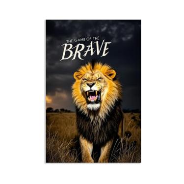 Imagem de Arte de parede de escritório inspiradora Leão feroz no deserto impressão em tela animal pôsteres inspiradores citações motivacionais imagens para decoração de parede de quarto masculino pôster de 90 x