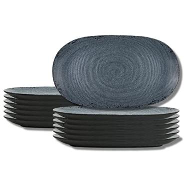 Imagem de Steelite International 7184TM076 Prato de melamina para servir jantar, grau resistente inquebrável, ardósia Pompeia 35,5 x 20,5 cm, texturizado, empilhável, conjunto com 12, azul e preto