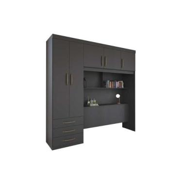 Imagem de Guarda Roupa Casal 5 Portas e 3 Gavetas c/ Cama PH 1801 Grafite - Herv