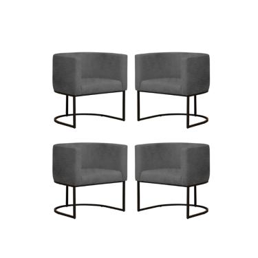 Imagem de Kit 4 Poltronas Reforçada Decorativa Sala Gabriela Base Ferro Preta Suede
