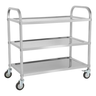 Imagem de FAHKNS Carrinho de servir de aço inoxidável, 94,5 cm C x 48,8 cm L x 92,5 cm A, 3 prateleiras em camadas, roda de freio com rodízios, profissional comercial para restaurante/hotel/laboratório/clínica