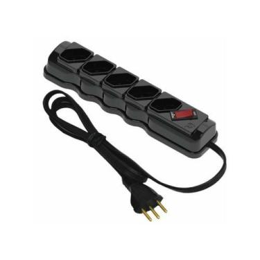 Imagem de Filtro de Linha 5 Tomadas Preto 1 Metro - Proteção Elétrica para Casa 