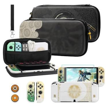 Imagem de RHOTALL Capa De Transporte Para Switch Oled Zelda Tears Of The Kingdom, Kit Acessórios Nintendo Com Compartimento 10 Cartas, Protetora Rígida Portátil Viagem, Protetor Tela E 2 Protetores Polegar -
