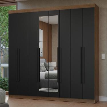 Imagem de Guarda-Roupa Casal 8 Portas Batentes com Espelho Rustic/Preto/Preto Netuno Madesa