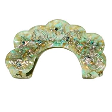 Imagem de AIEDE Grampo de cabelo vintage recortado garra iridescente verde menta com strass acessório decorativo de cabelo para mulheres