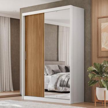 Imagem de Guarda Roupa Solteiro com Espelho 2 Portas em MDF Riva Demóbile, Branc