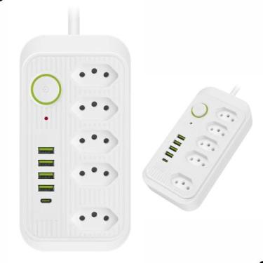 Imagem de Extensao Tomada Eletrica 2m Filtro De Linha 5 Tomadas 4 Usb Suporte a 
