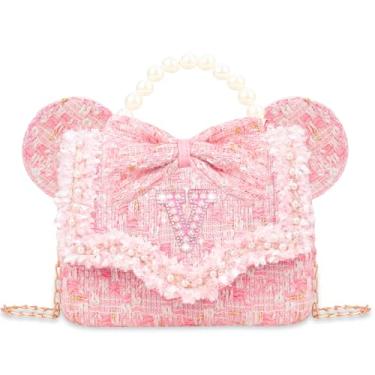 Imagem de Bolsa infantil de presente para meninas – Bolsa tiracolo para meninas, bolsa tiracolo com flores de pérolas, bolsas de ombro para princesas, rosa, V