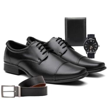 Imagem de Sapato Social Masculino Modelo Derby Com Fechamento De Amarrar, Bico Quadrado, Salto Baixo Estável e Palmilha Confortável, Ideal Para Eventos Formais e Ambientes Corporativos. (Preto, BR, Adulto, Numérico, 38)
