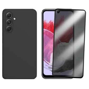 Imagem de Capa Aveludada e Película de Privacidade 3D para Samsung Galaxy M34, Capinha Preta Premium e Película Anti-Espião