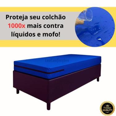 Imagem de Capa De Colchão Impermeável Solteiro com ziper cor azul - LeoConfecçõe