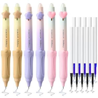 Imagem de Temiary 6 canetas de gel apagáveis retráteis e 10 recargas, caneta de tinta com borracha, escrita suave de ponta fina de 0,5 mm para palavras cruzadas (pastel)