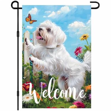 Imagem de BlissYard Bandeira de jardim primavera verão bandeira de cachorro maltês 30 x 45 cm bandeira de quintal bandeira dupla face sazonal para decoração de varanda ao ar livre gramado