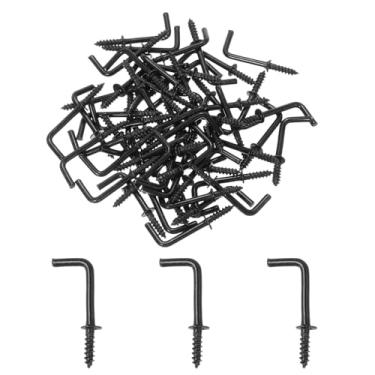 Imagem de YELARXI Ganchos de parafuso em forma de L de aço carbono 7 formas de medalha de ângulo reto, 9,5 cm para pendurar em casa, local de trabalho, escritório (30 peças, preto)